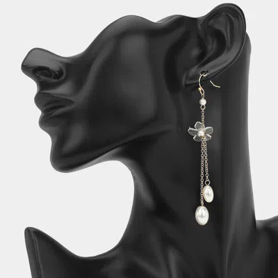 Fashnzfab Pearl Charm Floral Chain Drop Earrings In Silver