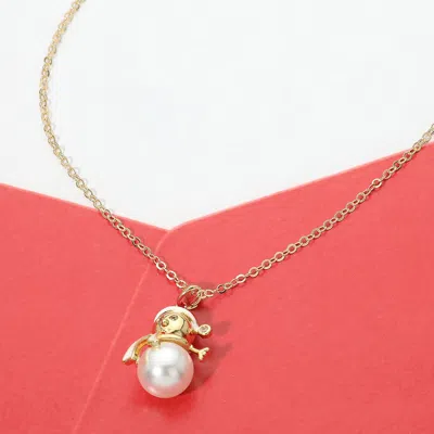 Fashnzfab Pearl Christmas Snowman Pendant Necklace In Silver
