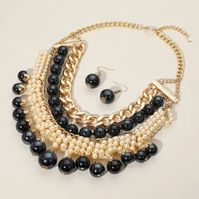 Fashnzfab Pearl Chunky Metal Chain Statement Necklace In Gold