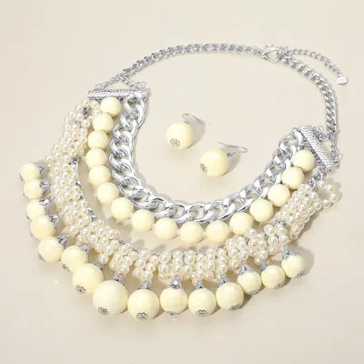 Fashnzfab Pearl Chunky Metal Chain Statement Necklace In Yellow