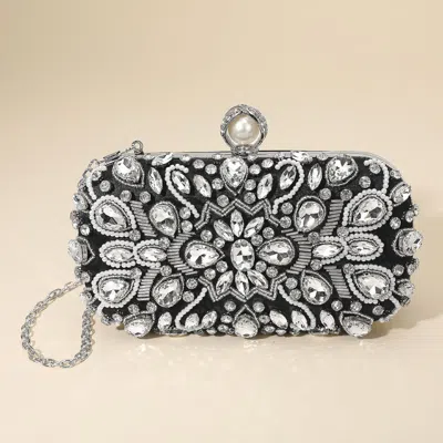 Fashnzfab Pearl Clasp Crystal Stone Embellished Evening Crossbody Clutch Bag In Black