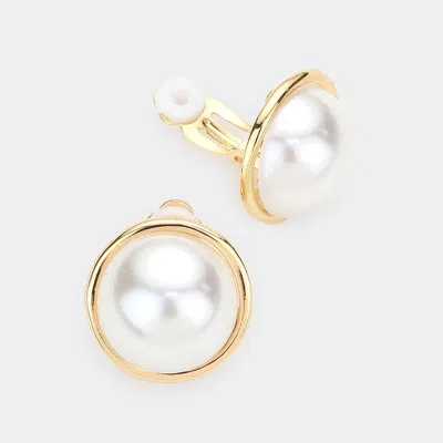 Fashnzfab Pearl Clip On Earrings In Gold