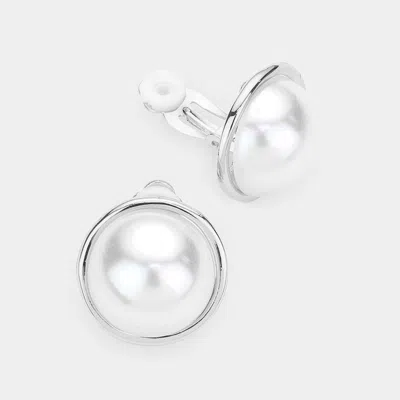 Fashnzfab Pearl Clip On Earrings In Silver