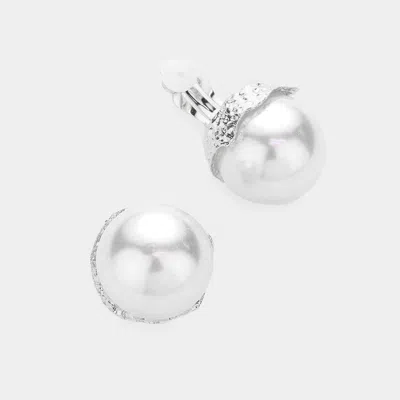 Fashnzfab Pearl Clip On Earrings In White