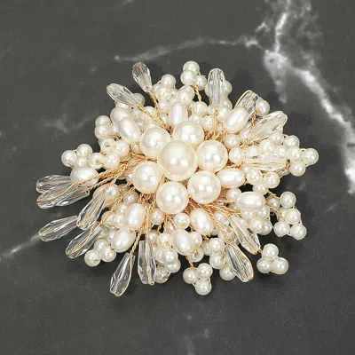Fashnzfab Pearl Cluster Burst Floral Pin Brooch Alligator Snap Hair Clip In Multi