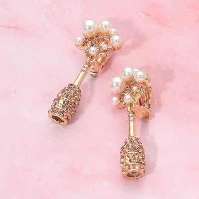 Fashnzfab Pearl Cluster Champagne Bottle Drop Clip On Earrings In Gold