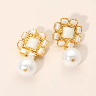 Fashnzfab Pearl Cluster Drop Dangle Earrings Cream, Gold