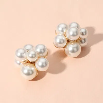 Fashnzfab Pearl Cluster Earrings - Cream In Brown