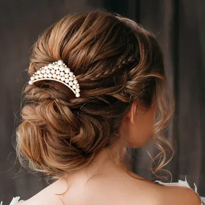 Fashnzfab Pearl Cluster Embellished Hair Comb In Metallic