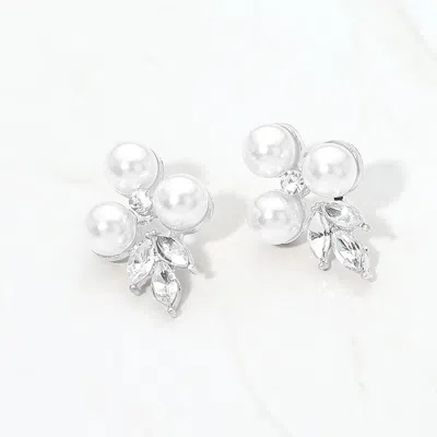 Fashnzfab Pearl Cluster Evening Stud Earrings In Silver