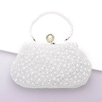 Fashnzfab Pearl Cluster Evening Tote / Clutch / Crossbody Bag In White