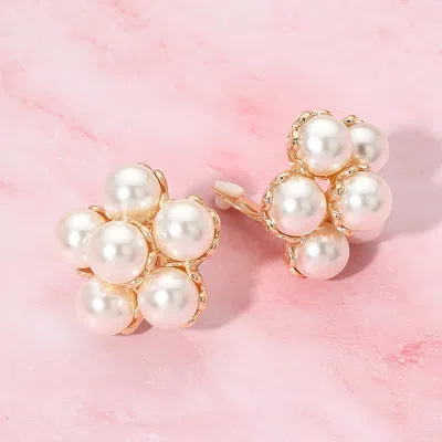 Fashnzfab Pearl Cluster Floral Clip On Earrings In White