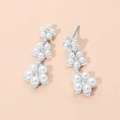 Fashnzfab Pearl Cluster Floral Link Drop Earrings In Metallic
