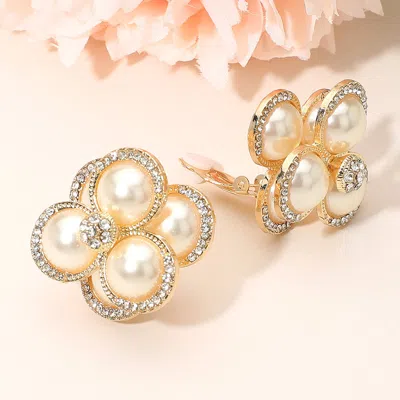 Fashnzfab Pearl Cluster Flower Evening Clip On Earrings In Multi