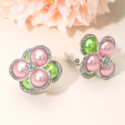 Fashnzfab Pearl Cluster Flower Evening Clip On Earrings In Multi