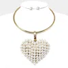 Fashnzfab Pearl Cluster Heart Pendant Necklace In White