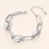 Fashnzfab Pearl Cluster Link Paperclip Chain Bracelet Rhodium In Multi