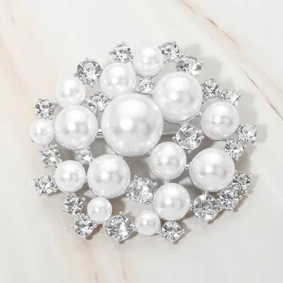 Fashnzfab Pearl Cluster Pin Brooch In White
