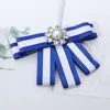 Fashnzfab Pearl Cluster Pointed Color Block Bow Brooch / Hair Clip In Blue