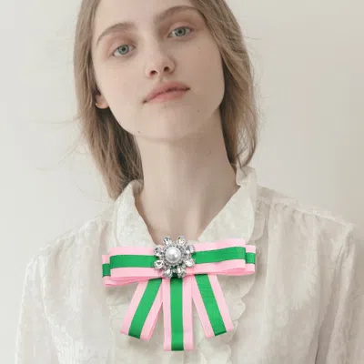 Fashnzfab Pearl Cluster Pointed Color Block Bow Brooch / Hair Clip In Multi