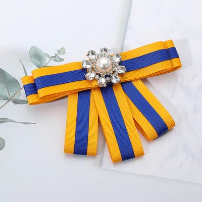 Fashnzfab Pearl Cluster Pointed Color Block Bow Brooch / Hair Clip In Multi