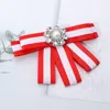 Fashnzfab Pearl Cluster Pointed Color Block Bow Brooch / Hair Clip In Red