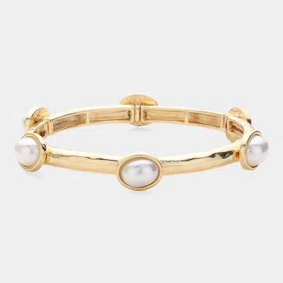 Fashnzfab Pearl Cluster Pointed Stretch Bracelet Cream, Gold In Multi