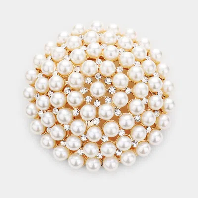 Fashnzfab Pearl Cluster Round Pin Brooch In Gold