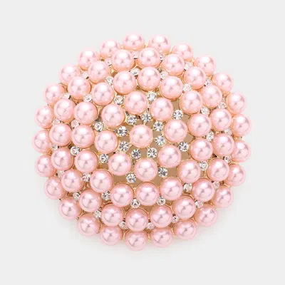 Fashnzfab Pearl Cluster Round Pin Brooch In Pink
