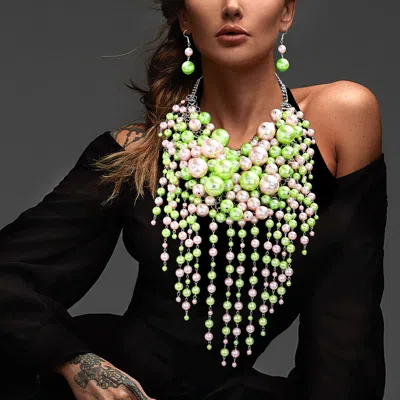 Fashnzfab Pearl Cluster Statement Necklace In Multi