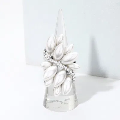 Fashnzfab Pearl Cluster Stretch Ring In White
