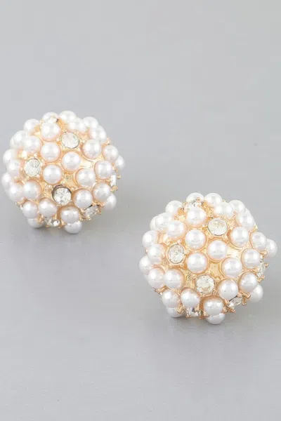 Fashnzfab Pearl Cluster Stud Earrings In Gold
