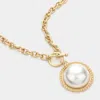 Fashnzfab Pearl Cluster Toggle Pendant Chunky Chain Necklace In Gold
