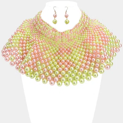 Fashnzfab Pearl Collar Statement Choker Necklace In Pink