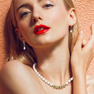 Fashnzfab Pearl Colorful Bead Girls Necklace In Silver