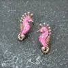 Fashnzfab Pearl Confetti Glittered Seahorse Earrings In Pink