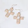 Fashnzfab Pearl Cross Dangle Earrings In Gold