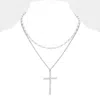 Fashnzfab Pearl Cross Pendant Pointed Metal Chain Pearl Station Layered Necklace In Metallic