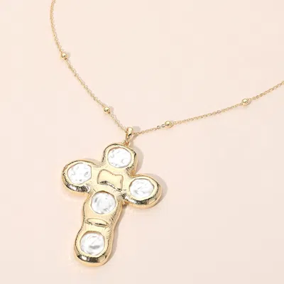 Fashnzfab Pearl Cross Statement Pendant Beaded Chain Necklace In Multi