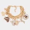 Fashnzfab Pearl Crown Queen Message Afro Girl Charm Multi Layered Bracelet In Gold
