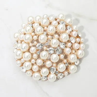 Fashnzfab Pearl Crystal Cluster Pin Brooch In Metallic