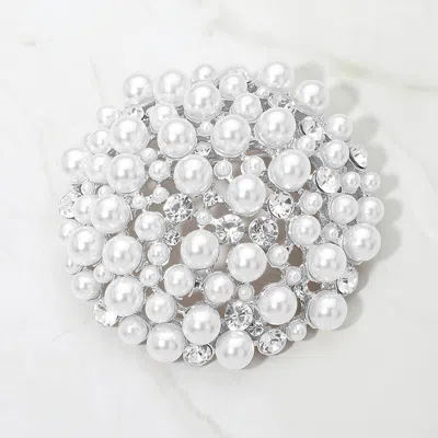 Fashnzfab Pearl Crystal Cluster Pin Brooch In Multi