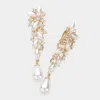 Fashnzfab Pearl Crystal Drop Clip On Earrings - Cream, Gold In Gold