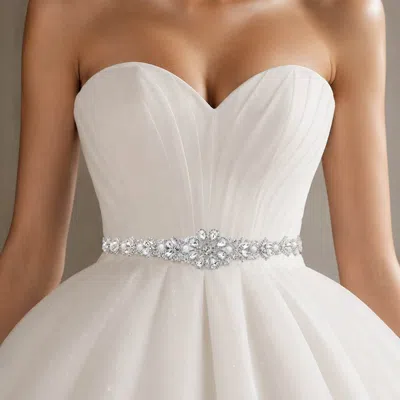 Fashnzfab Pearl Crystal Embellished Floral Accent Sash Ribbon Bridal Wedding Belt Headband In Silver