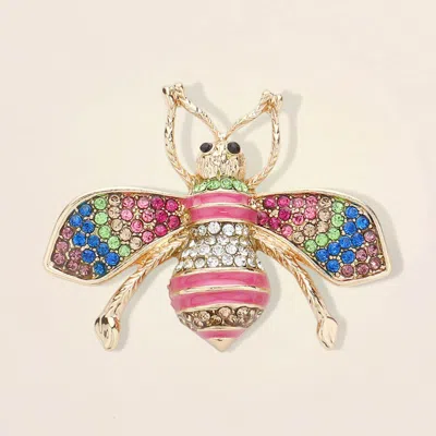 Fashnzfab Pearl Crystal Embellished Tiny Pearl Wing Honey Bee Brooch In Blue