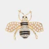 Fashnzfab Pearl Crystal Embellished Tiny Pearl Wing Honey Bee Brooch In Gold