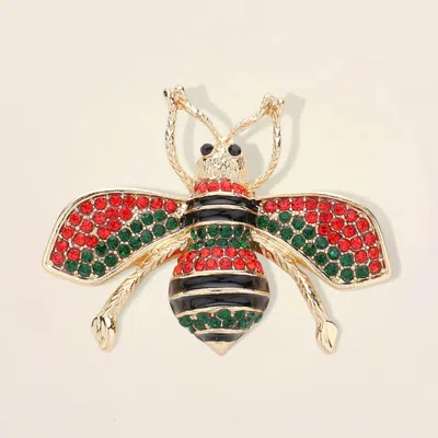 Fashnzfab Pearl Crystal Embellished Tiny Pearl Wing Honey Bee Brooch In Multi