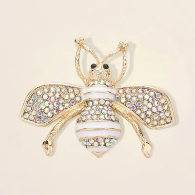 Fashnzfab Pearl Crystal Embellished Tiny Pearl Wing Honey Bee Brooch In Multi