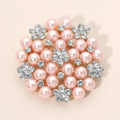 Fashnzfab Pearl Crystal Floral Pin Brooch In Silver