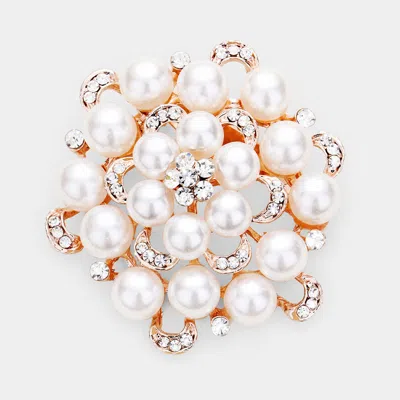 Fashnzfab Pearl Crystal Flower Pin Brooch In Silver